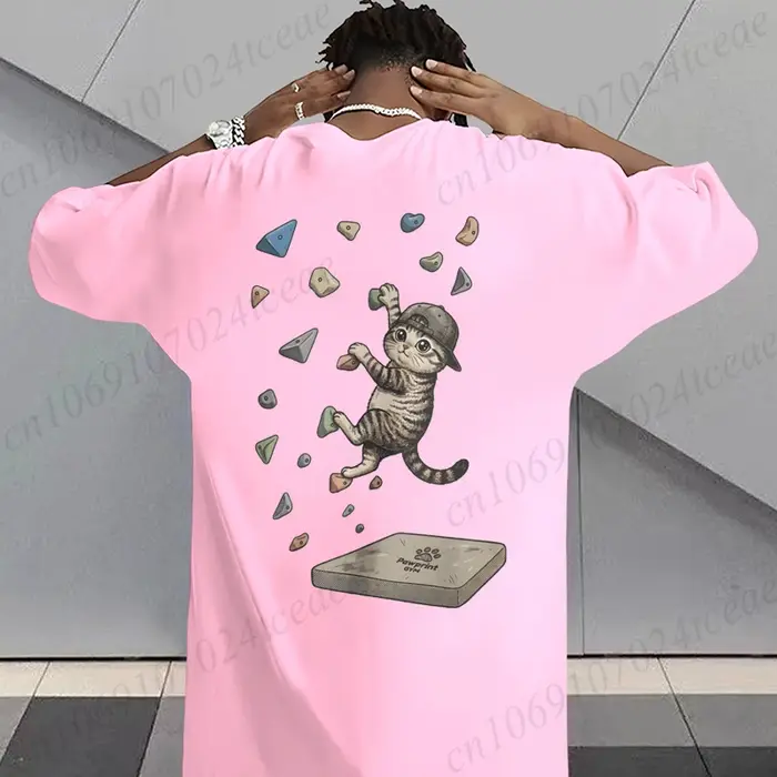 T-shirt graphique chat grimpeur pour hommes et femmes, humoristique, imprimé animal, décontracté, st
