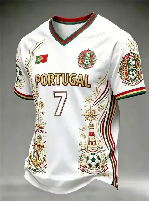 T-shirt de football Portugal 2026 à col en V, tendance rétro, mode urbaine, blanc, polyvalent, respi