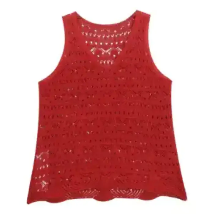 Débardeur en tricot ajouré rouge pour femme