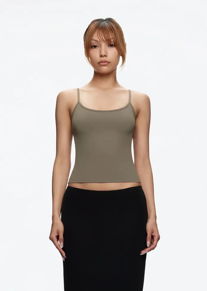 Tank Top Babydoll bleu ciel à bretelles, couleur soja gris brume, nouvelle couleur, teinture fixe, chemise de base ajustée, haut slim