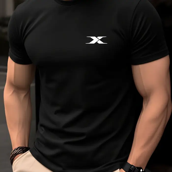T-shirt blanc pour hommes, imprimé logo X minimaliste, t-shirts décontractés à manches courtes et co