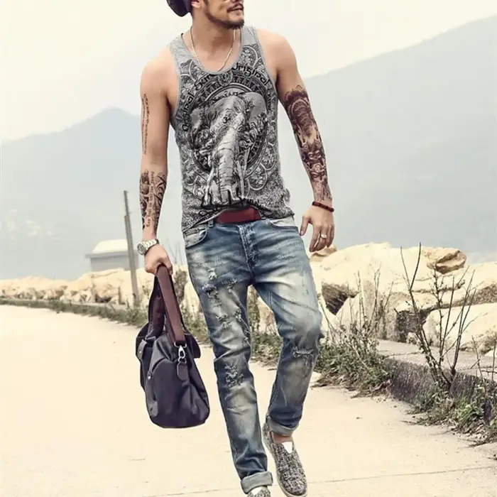 Gris hommes débardeur décontracté Fitness Singlets marque