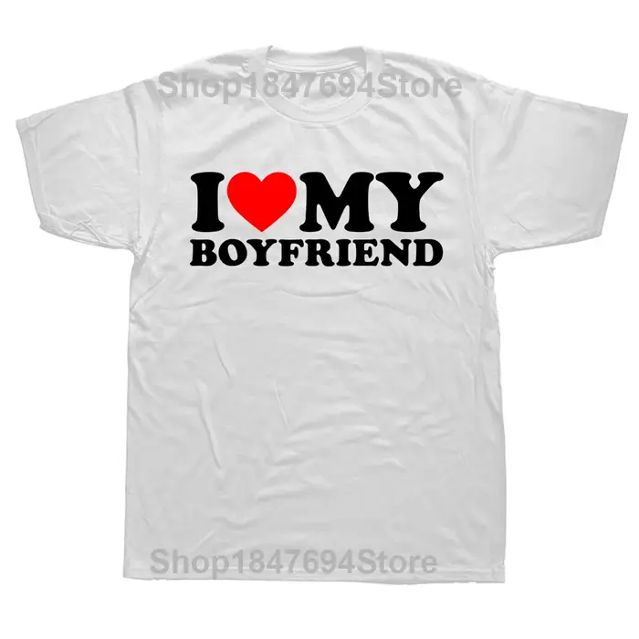 T-shirt manches courtes homme, streetwear, humoristique, graphique, I Love My Boyfriend, I Coussins