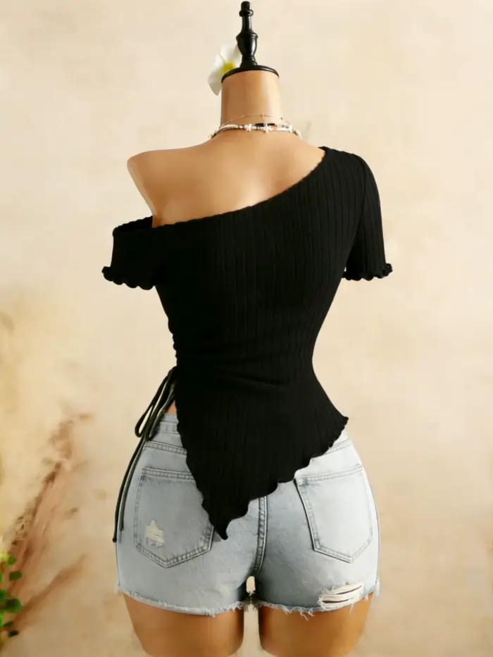Haut asymétrique côtelé à une épaule pour femme