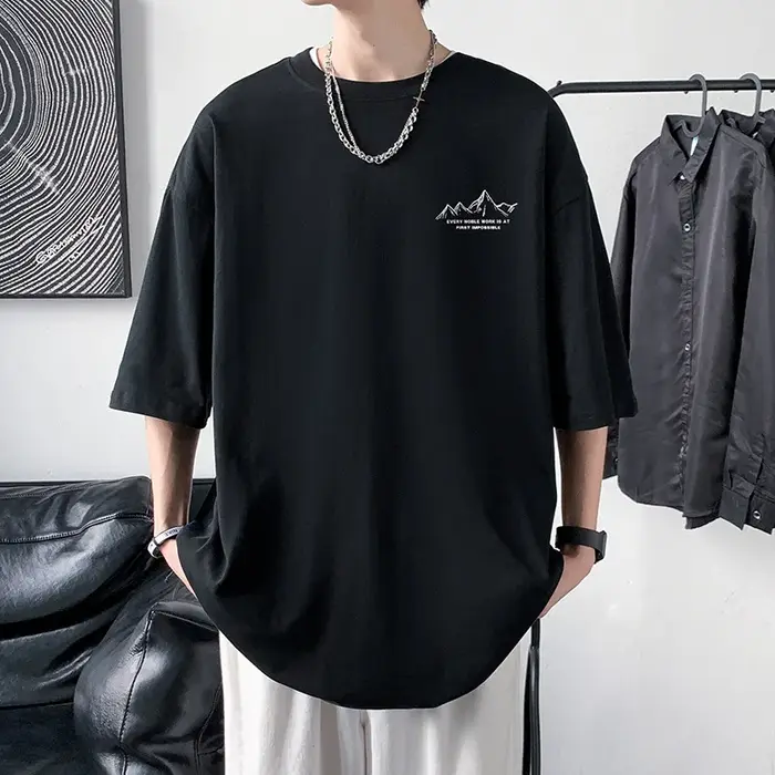 T-shirt à manches mi-longues imprimé tendance pour hommes, 100% coton, été, ample, boîte tropicale, 