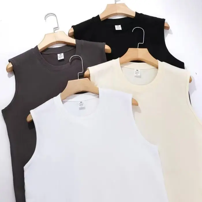 Vente flash - Vêtements d'été pour hommes - Débardeur basique élastique en coton pur - T-shirt sans manches