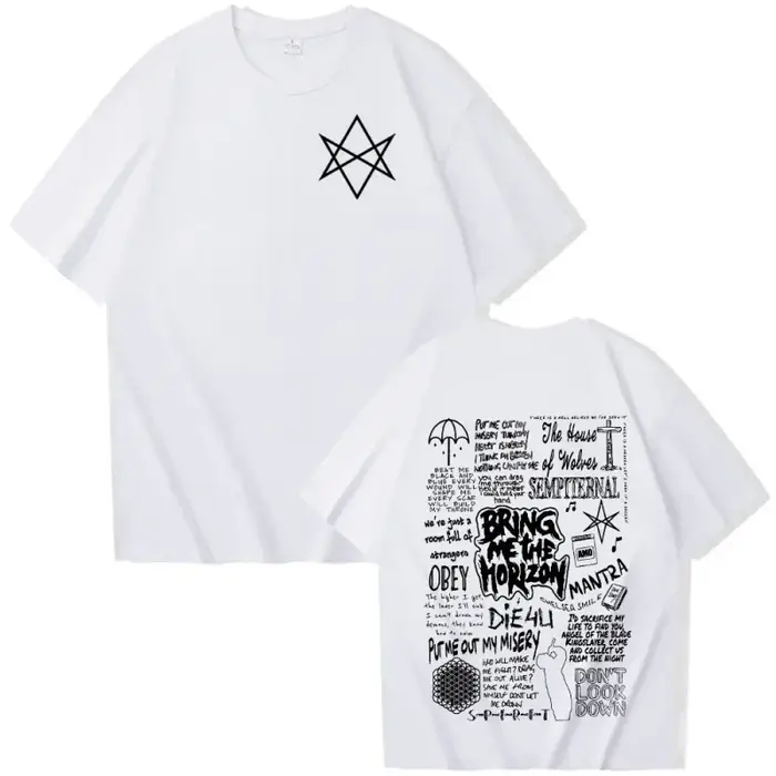Bring Me The Horizon T-shirt imprimé pour hommes 100% coton Y2K Hip-Hop Street décontracté à manches courtes été ample
