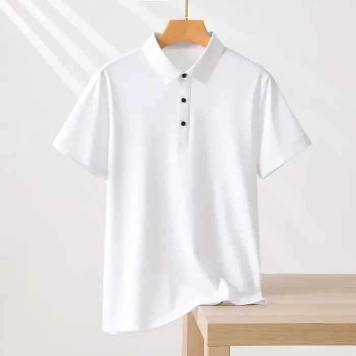 T-shirt Polo Homme Couleur Unie Manches Courtes Été Décontracté Ample Tendance Laisel Modal Tricoté
