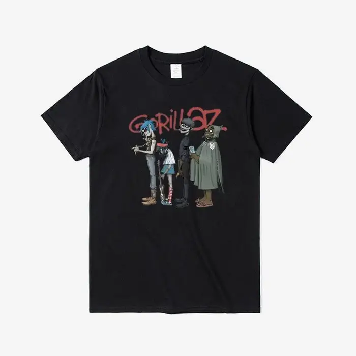 Groupe Gorillaz |   T-shirt imprimé à col rond en coton à manches courtes - Confortable et polyvalen