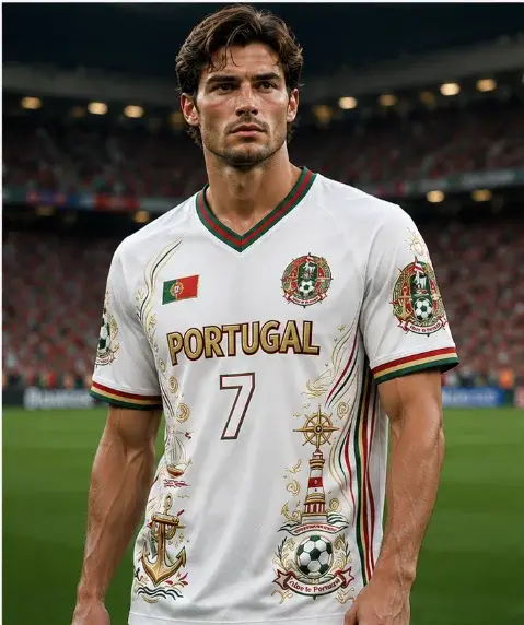 T-shirt de football Portugal 2026 à col en V, tendance rétro, mode urbaine, blanc, polyvalent, respirant, séchage rapide