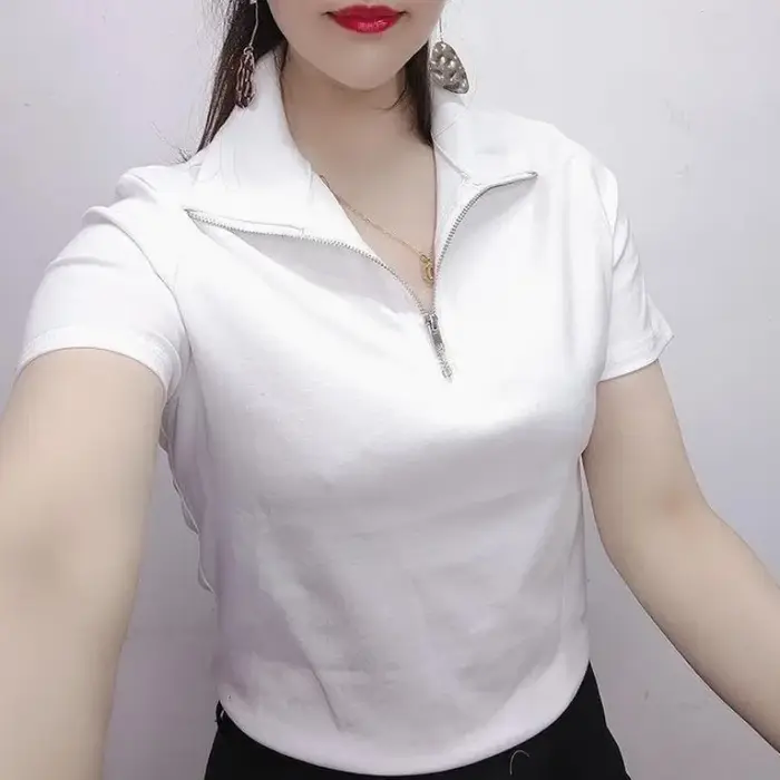 Chemise à col polo pour femme uni Slim 100 ℅ Coton rouge
