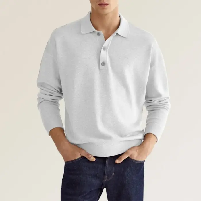 Polo classique pour homme à manches longues avec col rabattable