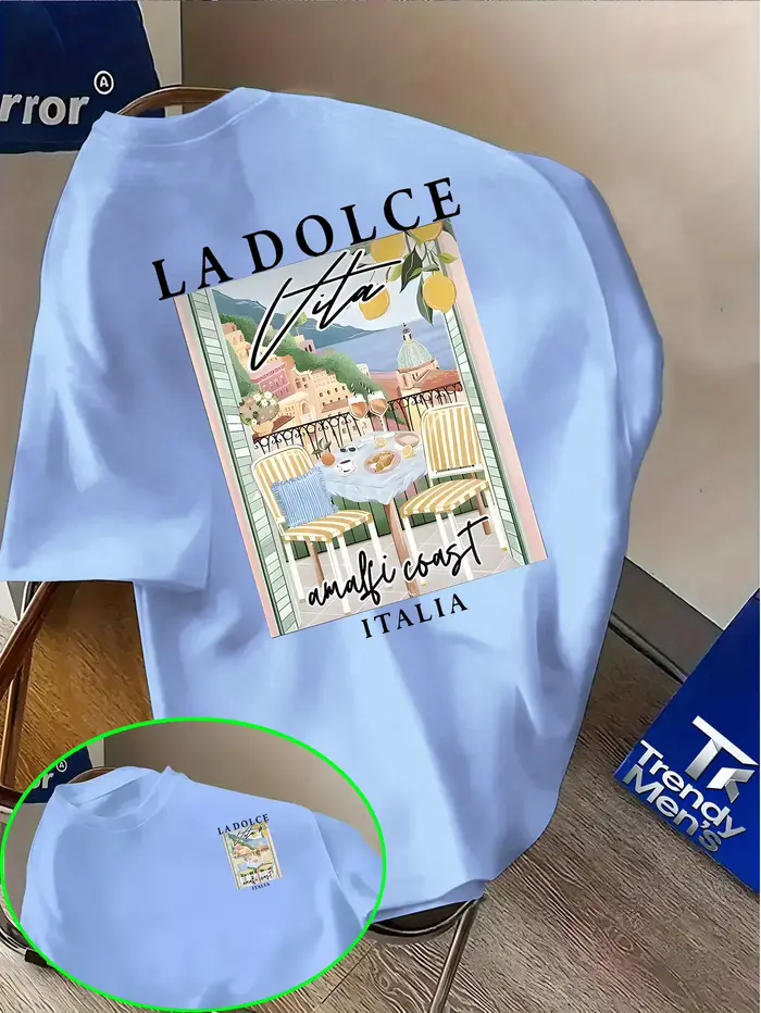 T-shirt pour homme en coton 100% avec imprimé La Dolce Vita Amalfi Coast