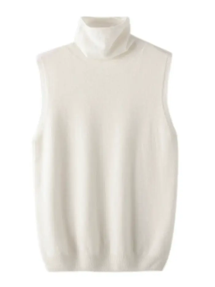 Femmes laine mérinos sans manches pulls col roulé pull gilet