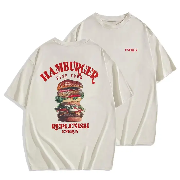 Un énorme Hamburger T-Shirt homme été confortable t-shirts respirant doux coton col rond haut multicolore Hip Hop vêtements