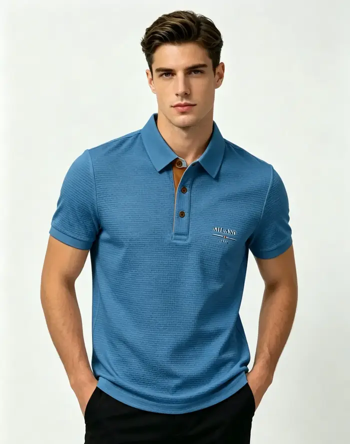 Polo pour homme Milano Italia en jacquard à lettres