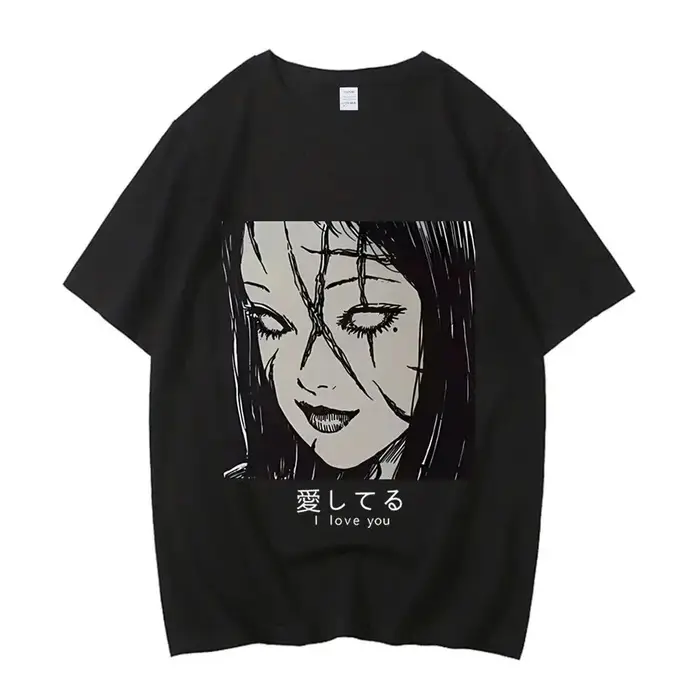 Chemise Junji Ito Y2k, vêtements coréens, hauts à imprimé graphique vintage, col rond, t-shirts esthétiques tendance, décontractés, streetwear unisexe
