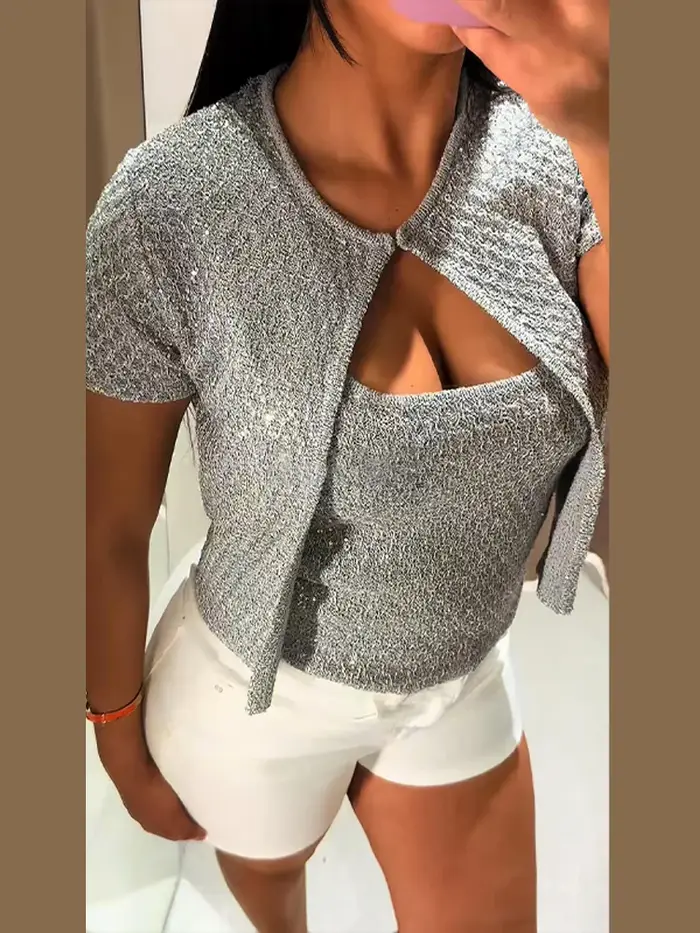 Haut court tricoté à paillettes pour femmes