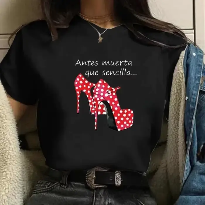 Femmes T-shirts Harajuku hauts chemises à manches courtes talon haut imprimé Flamengo danse T-shirts