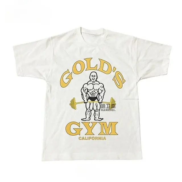 T-shirt à manches courtes pour hommes Gold's Gym Sports, style rétro américain, col rond, surdimensi