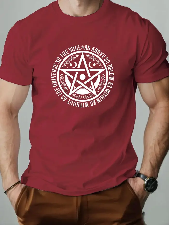 Hommes T-Shirt 100% coton pentagramme drôle graphique imprimé Streetwear col rond