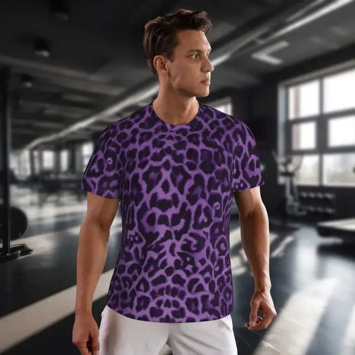T-Shirt imprimé Animal, motif léopard violet, vêtements de sport Hippie, manches courtes, séchage rapide, vêtements d'été de grande taille