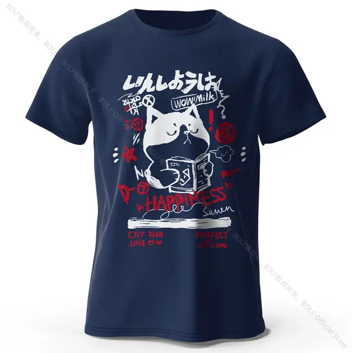 Kawaii Cat Doodle Harajuku imprimé 100% coton T-Shirt