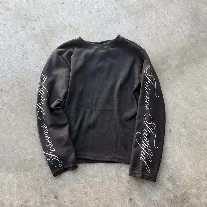 T-shirt à manches longues rétro américain Y2K, col rond décontracté, léger et respirant, imprimé let