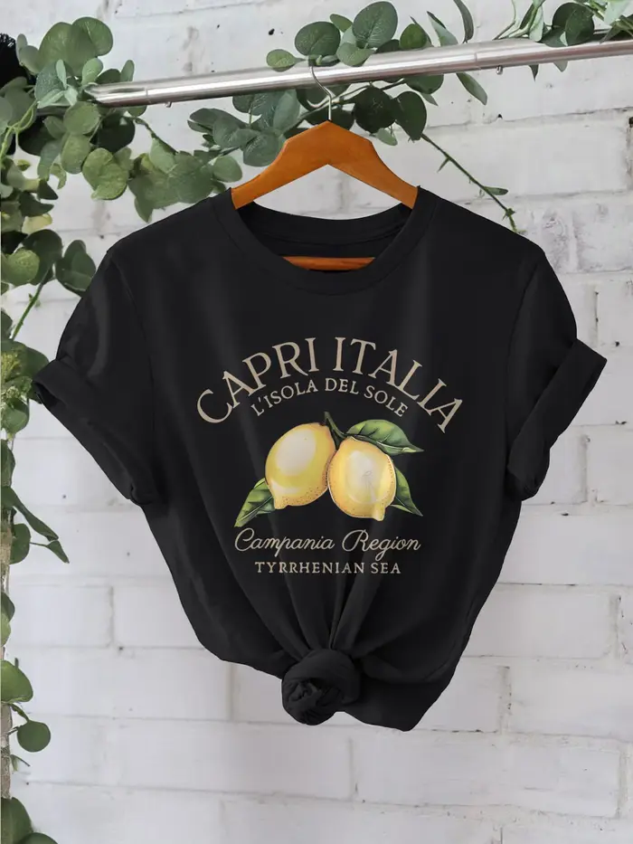 T-shirt imprimé citron, haut décontracté à manches courtes et col rond pour l'été et le printemps, vêtements pour femmes