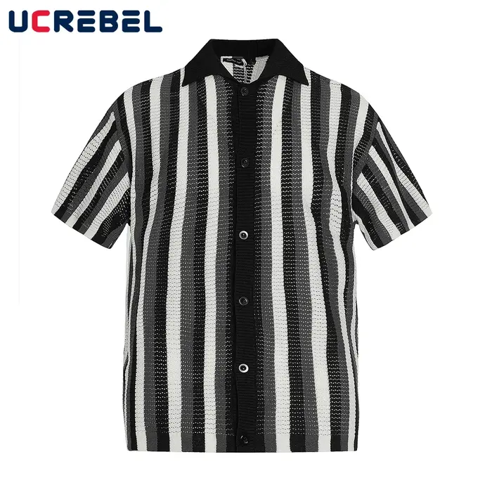 Cardigan tricoté rayé épissé pour hommes