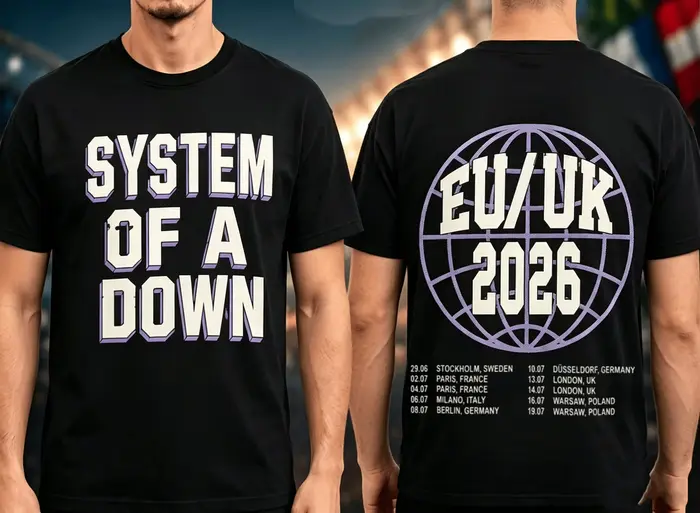 T-shirt de la tournée 2026 System Of A Down UE et Royaume-Uni, 100% coton, pour hommes et femmes, po