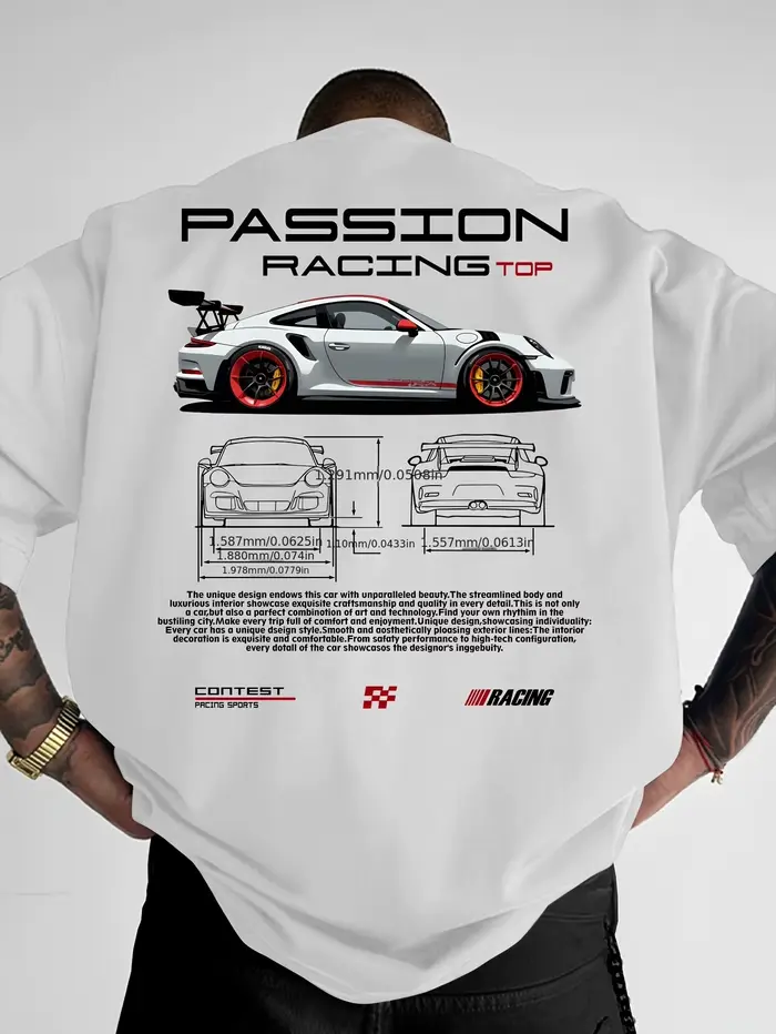 T-shirt d'été pour homme avec imprimé motif Racing haut de gamme, 100% coton respirant, col rond, st