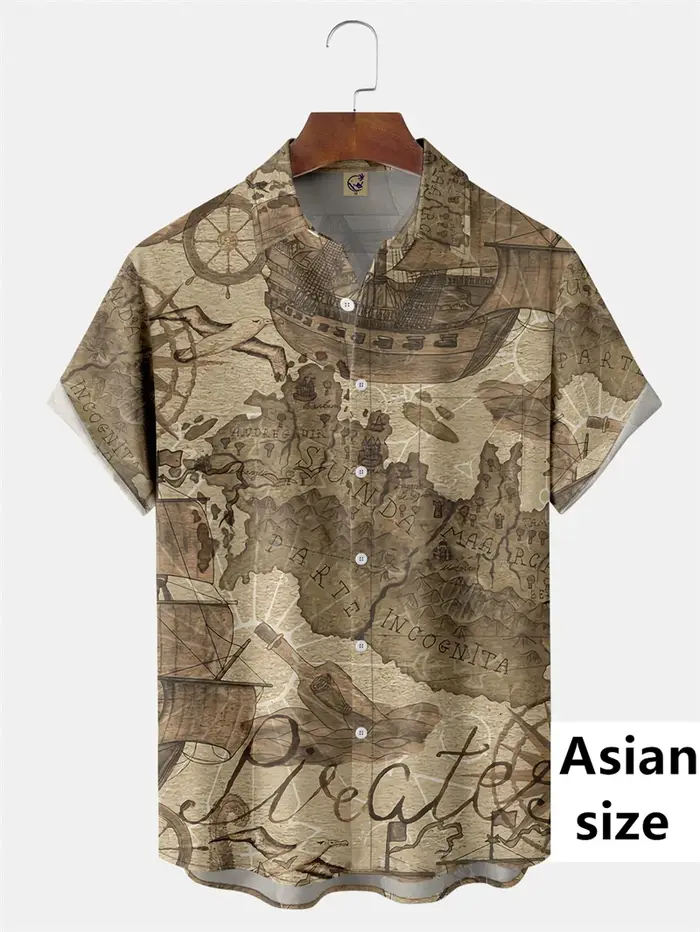 Chemise à manches courtes pour hommes Vintage aventure nautique impression 3D mode d'été plage vêtements quotidiens rétro Harajuku Camisas De Hombre