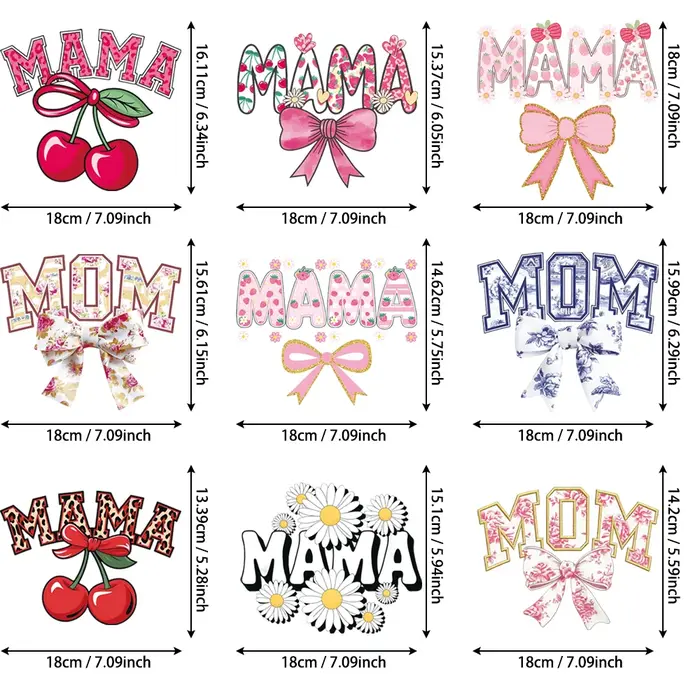 9 transferts thermocollants pour la fête des mères – Appliques en vinyle pour t-shirts, décorations 