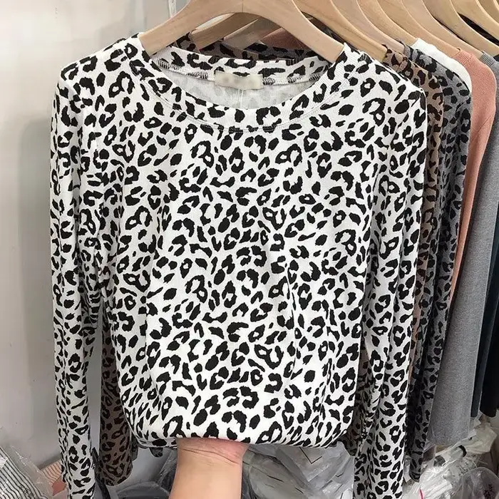 OCEANLOVE Y2k vêtements léopard t-shirt pour femmes Vintage printemps automne bases Ropa De Mujer mode coréenne mince t-shirts courts