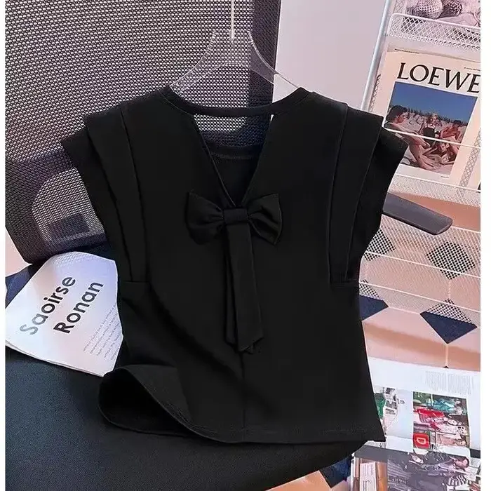 T-shirt français à manches bouffantes pour femmes, nouveau dos ajouré, chic, beau petit haut, été 20