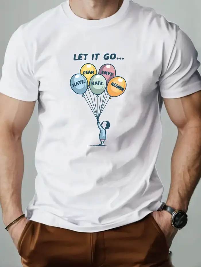T-shirts en coton pour hommes ballon dessin animé imprimé T-Shirt col rond respirant Streetwear mode haute qualité