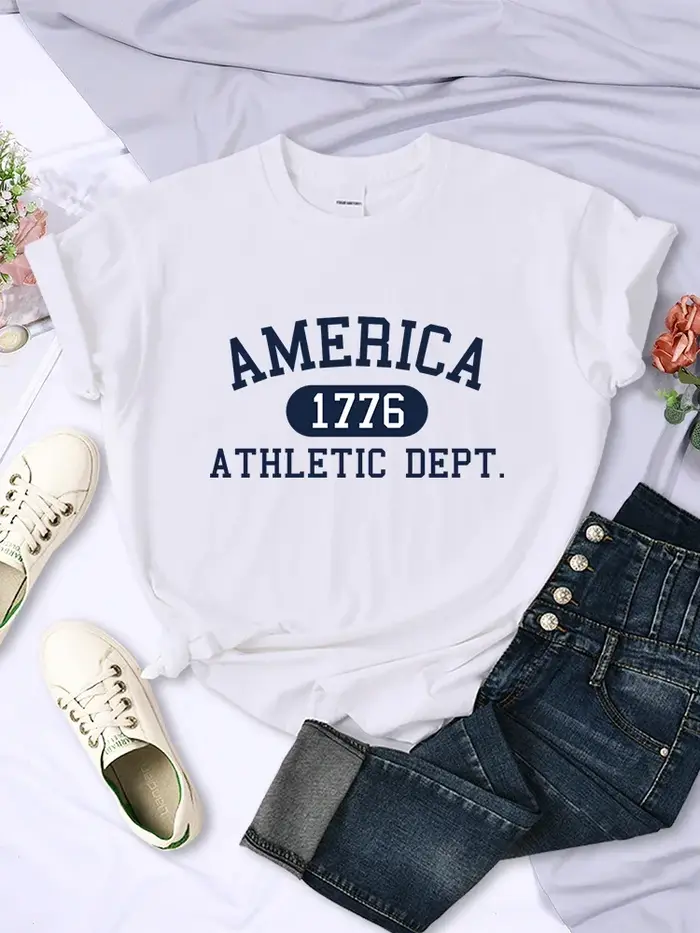 Amérique 1776 athlétique département lettre T-Shirt femme Sport décontracté haut court Cool Hip Hop T-Shirt doux respirant T-Shirt femmes