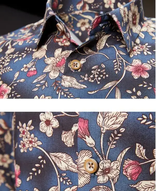 Hommes chemises florales Vintage imprimé Camisa Social à manches longues chemise 2025 mode