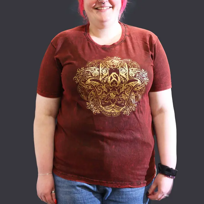 Nomad Sari Stonewashed Cotton T-Shirt – Hamsa – Maroon – XL