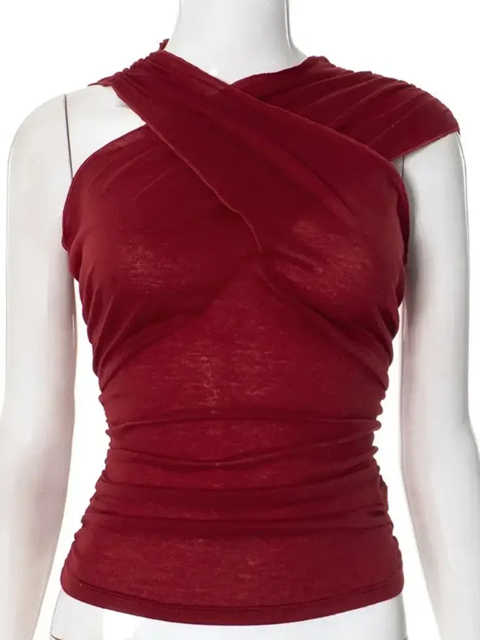 Haut court transparent en maille pour femmes
