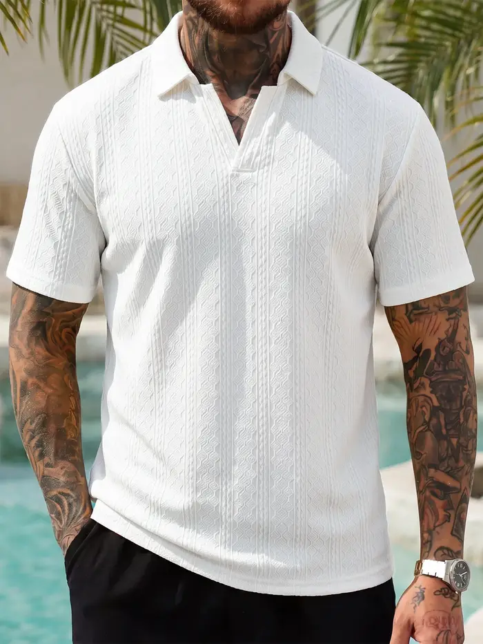 T-shirt pour homme en jacquard tendance avec col
