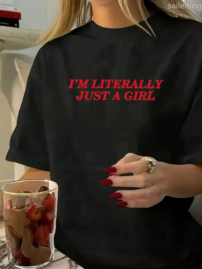 T-shirt à manches graphiques «je littéralement seulement un » pour femmes