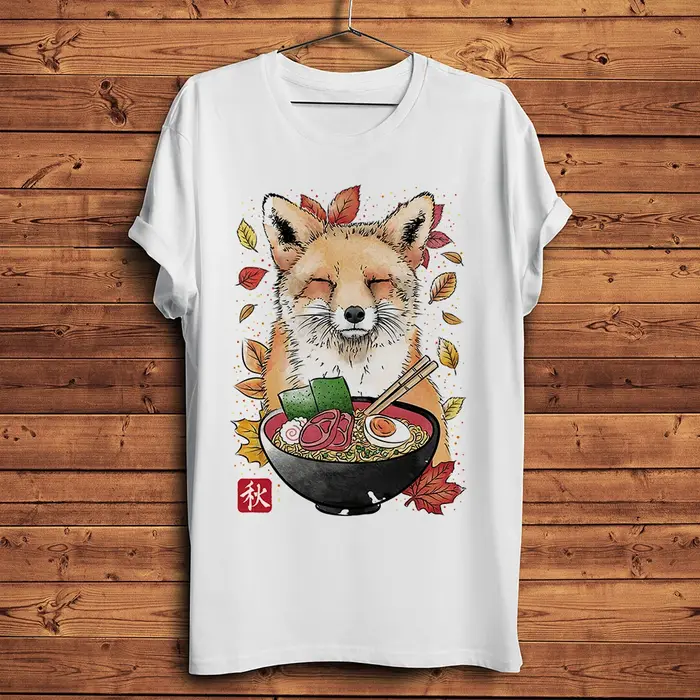 Aquarelle renard rouge drôle naturel t-shirt hommes à manches courtes col rond décontracté anime t-s