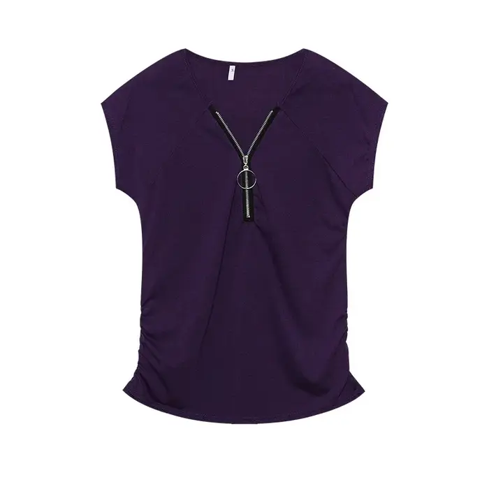 Chemisier T-shirt à manches courtes décontracté pour femme, style été, avec fermeture éclair sur la