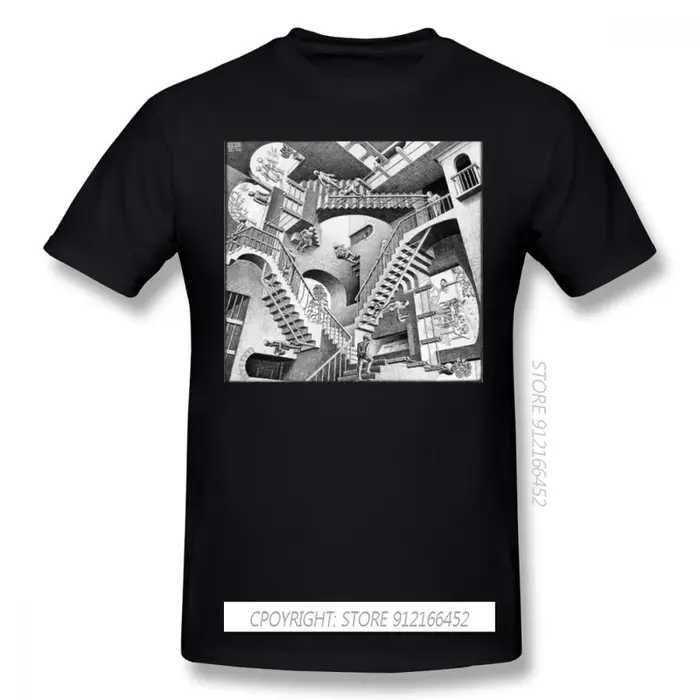T-shirt manches courtes pour homme, Streetwear, en coton, avec impression MC Escher, grande taille