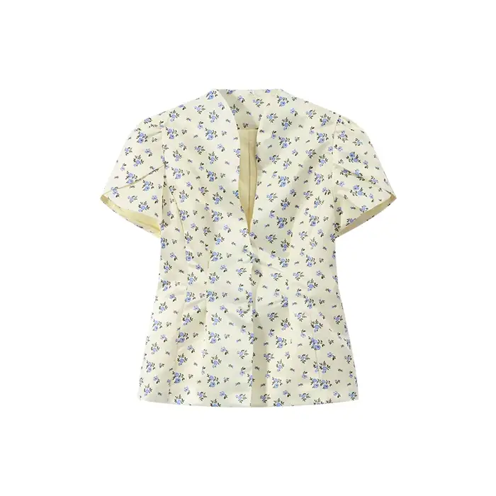 T-shirt floral chic pour femme, col en V, manches courtes, taille cintrée, idéal pour le bureau, les