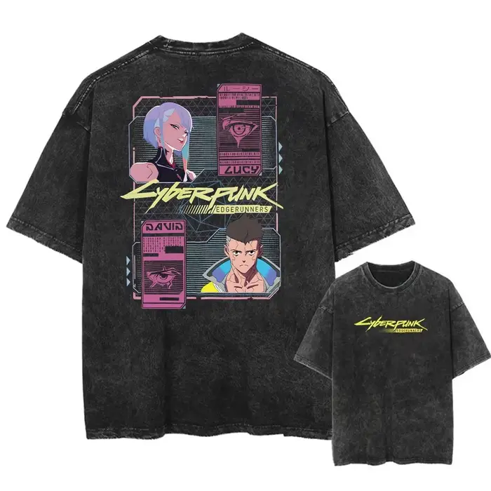 T-shirt d'été Cyberpunk Edgerunners David Martinez 2026, T-shirt en coton vintage délavé avec motif 