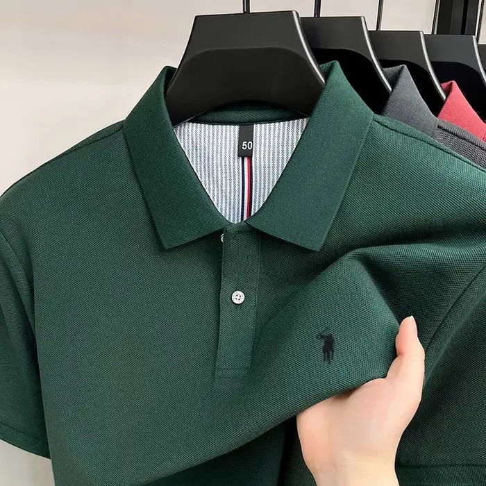 Luxe Pony broderie manches courtes Polo chemise 100% coton haut de gamme marque hommes nouvelle mode été respirant