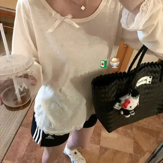 T-shirt à manches longues avec dentelle pour femme